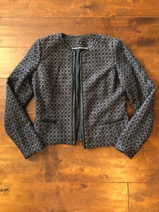Willi Smith Women's Blazer Size 6 Open Front Faux Leather Trim Tweed Jacket - Picture 1 of 6