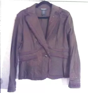 BISOU BISOU tattered & embellished Chocolate Twill Jacket Blazer sz 14 BOHO - Picture 1 of 12