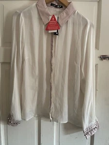 Womens Love Label Sheer Shirt With Diamonte And Spike Details On Arms Size 16 - Picture 1 of 8