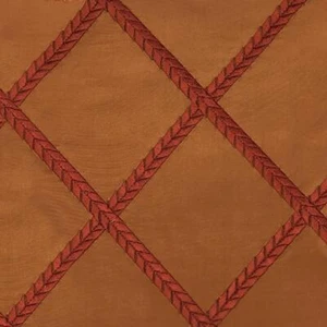 100% Silk Taffeta Diamond Embroidery Terra Cotta Burgundy Red Fabric - Picture 1 of 2