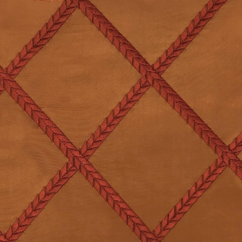 100% Silk Taffeta Diamond Embroidery Terra Cotta Burgundy Red Fabric - Image 1 of 1