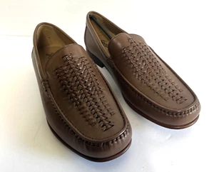 Florsheim Beaufort Weave Brown Dressy Loafers Shoes 9.5 EEE Leather Pull On Wide - Picture 1 of 6