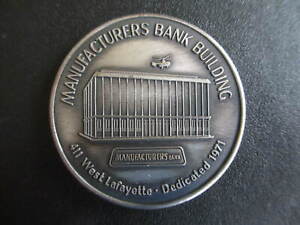 1971 Manufacturers National Bank Detroit Mi.Silver Plate Token Dedication Coin 