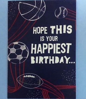 Tarjeta de felicitación de feliz cumpleaños deportes hijo nieto sobrino 5”x7” sello Foto 1 de 4