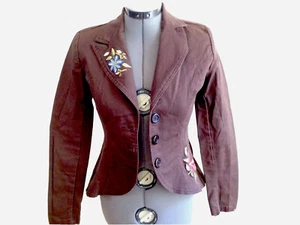 Odds n Evens braune taillierte Jacke aus Baumwollmischung mit Blumenstickerei Jr S - Bild 1 von 10