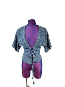 Cárdigan Suéter Love Rocks Y2K Cortado Corbata Cintura Azul Jaspeado Talla Pequeña E62 - Imagen 1 de 8
