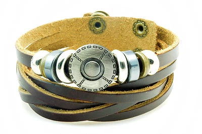 Brown Leather Braided Cuff Bracelet  Snap Closure NEW - Image 1 of 4