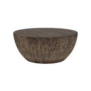 Minimalist Large Round Wood Coffee Table Modern Geometric Block Walnut Gray - Picture 1 of 14