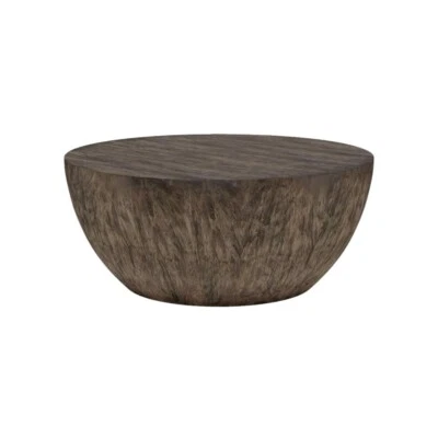 Mesa de centro minimalista grande redonda de madera moderna bloque geométrico gris nogal Foto 1 de 4