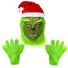 3 PCS Grinch Mask and Gloves Hat Furry Scary Monster Costume Props Latex