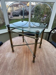 Vintage Mid Century Brass and Glass Hollywood Regency Style Occasional Table - Picture 1 of 23