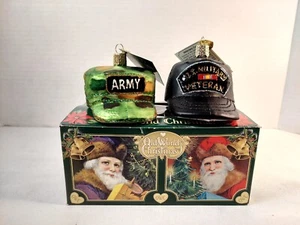Christmas Ornaments Old World Christmas Army Cap and Veteran Cap - Set of 2 - Picture 1 of 6