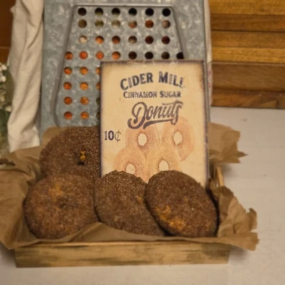 Primitive Farmhouse Faux Halloween Fall Cider Mill Cinnamon Sugar Donuts & Sign  - Image 1 of 4