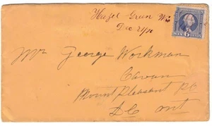 1870 Hazel Green Wisconsin Pen Cancel 6c Washington Scott 115 to South Carolina - Bild 1 von 2