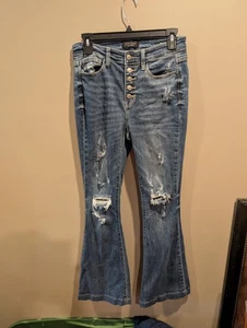 Judy Blue Luna Trouser Flare High Rise Jeans Size 5/27 Button Fly Medium Wash - Picture 1 of 9