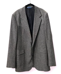 Pendleton 46 Tall Blazer Jacket Wool Tweed Western Elbow Patches Gray Suede VTG - Picture 1 of 12