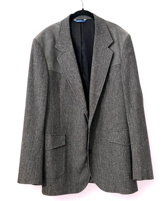 Pendleton 46 Tall Blazer Jacket Wool Tweed Western Elbow Patches Gray Suede VTG - Image 1 of 4