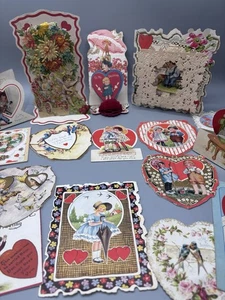 Lote de tarjetas de San Valentín victorianas de principios de 1900 antiguas troqueladas de encaje desplegables panal - Imagen 1 de 13