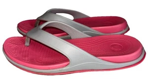 Crocs Sandals Women’s Tone Skylar Gray Pink Rubber Flats Shoes Flip Flops Sz 10 - Picture 1 of 9