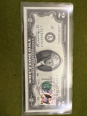 1976 Two Dollar Federal Reserve Note $2 with Stamp - First Day of Issue - Image 1 of 4
