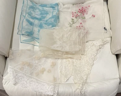 Lote de cachecóis vintage de renda bordado de chiffon 5 no total - Imagem 1 de 4