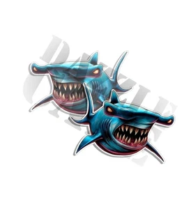 Angry Hammerhead Surly Shark sticker life decal funny novelty sticker 2 PACK - Picture 1 of 3