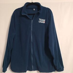 Team USA Olympic Dark Teal Blue Micro Fleece Jacket w/ Pockets Full Zip Sz XXL