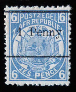 Transvaal 1885 1d on 6d blue, mint no gum - see details