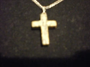 MOSS AGATE CROSS gemstone pendant SILVERTONE CHAIN Necklace Healing stone - Picture 1 of 2