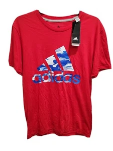 Neu mit Etikett Adidas Herren The Go-To Performance T-Shirt rot mit blau tarnfarbenem Logo S M L XL XXL - Bild 1 von 6