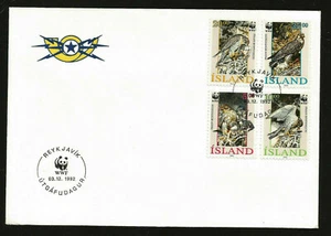 1992 ICELAND BIRDS OF PRAY FALCONS ON FIRST DAY COVER WWF ISSUE PANDA LOGO - Picture 1 of 2