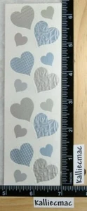Mrs Grossman EMBELLISHED HEARTS Stickers BLUE SILVER TEXTURED WEDDING VINTAGE - Picture 1 of 5