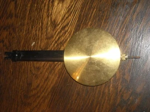 vintage 8" brass on tin wood rod wall clock pendulum used - Bild 1 von 3