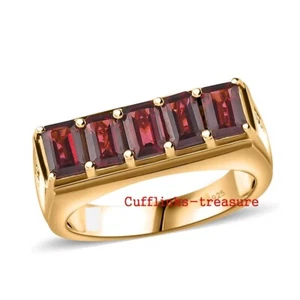 Natural Garnet & CZ Gemstones Gold Plated 925 Sterling Silver Ring for Men #911 - Picture 1 of 4