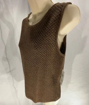 Kate Hill NUEVO CON ETIQUETAS $66 seda nailon suéter sin mangas camiseta sin mangas marrón talla Med para mujer Foto 1 de 4