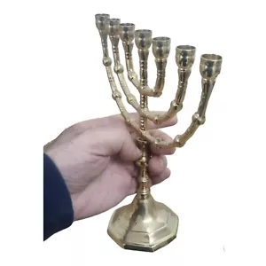 Increíble Menorá Clásica de Latón Chapado en Oro 7 Ramas 10"/25cm Industrie בandle - Imagen 1 de 16