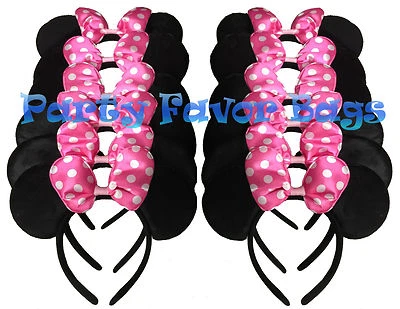12 pcs Minnie Mouse Ears Headbands Black Pink Party Favors Birthday Gift Mickey - Image 1 of 3
