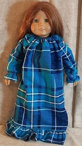 Doll Clothes Made 2 Fit American Girl 18" inch Nightgown Flannel Plaid Navy Teal - Picture 1 of 1