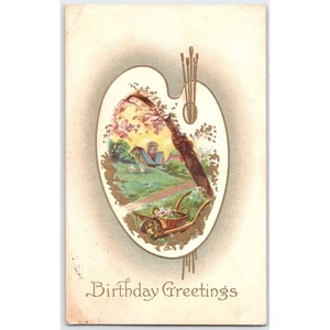 Postcard Birthday Greetings Centerburg Ohio 1910 Palette - Picture 1 of 3
