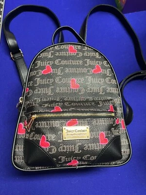 Juicy Couture 情人节 Edit 小背包 黑色灰褐色 带心形包吊饰 — 第 1/4 张图片