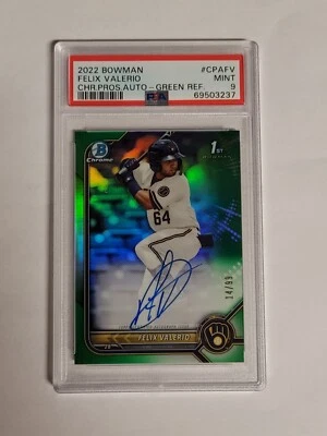 2022 Bowman Chrome Felix Valerio Green Refractor Auto 1st Bowman CPA-FV PSA 9 - Image 1 of 4
