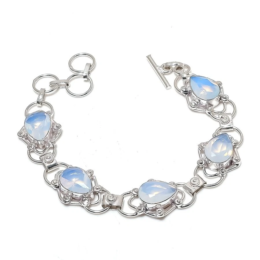 Fire Opal Gemstone Handmade 925 Sterling Silver Jewelry Bracelet Size 7-8" - Image 1 of 1