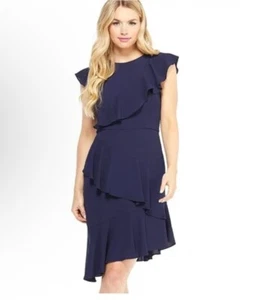 Maggy London asymmetrisches Etuikleid aus Krepp, marine, Damen 4 - Bild 1 von 10