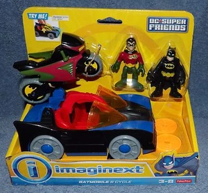 IMAGINEXT 2014 DC SUPER FRIENDS BATMOBILE & CYCLE SET BATMAN & ROBIN FIGURES - Picture 1 of 11
