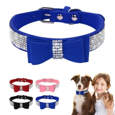 DIDOG Bling Rhinestone Cat Dog Collars Small Medium Puppy Kitten Necklace Pink XXS XS