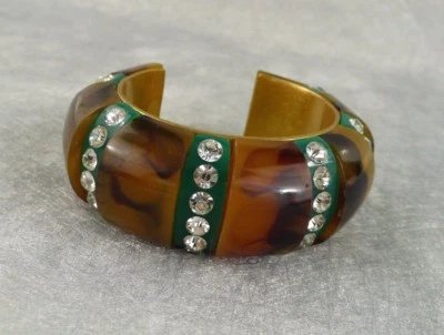 NEW J. CREW Retail $98 TORTOISE CRYSTAL RHINESTONE CUFF BRACELET GREEN  - Image 1 of 2