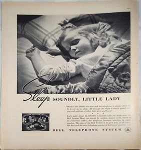 1938 Bell Telephone System Vintage Ad sleep soundly little lady - Picture 1 of 1
