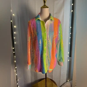 Blue and Green Artistic Button Down Shirt - Picture 1 of 7