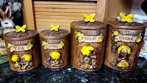 3D CHILDREN/BUTTERFLY Handle Vntg USA Treasure Craft Ceramic 4 piece Canister St - Picture 1 of 15