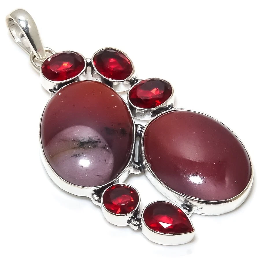 Colgante racimo plateado con piedras preciosas de cuarzo granate mookaite rojo 3" Foto 1 de 1